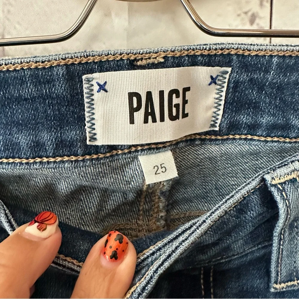PAIGE High Rise Distressed Dark Blue Jeans - Picture 3 of 7